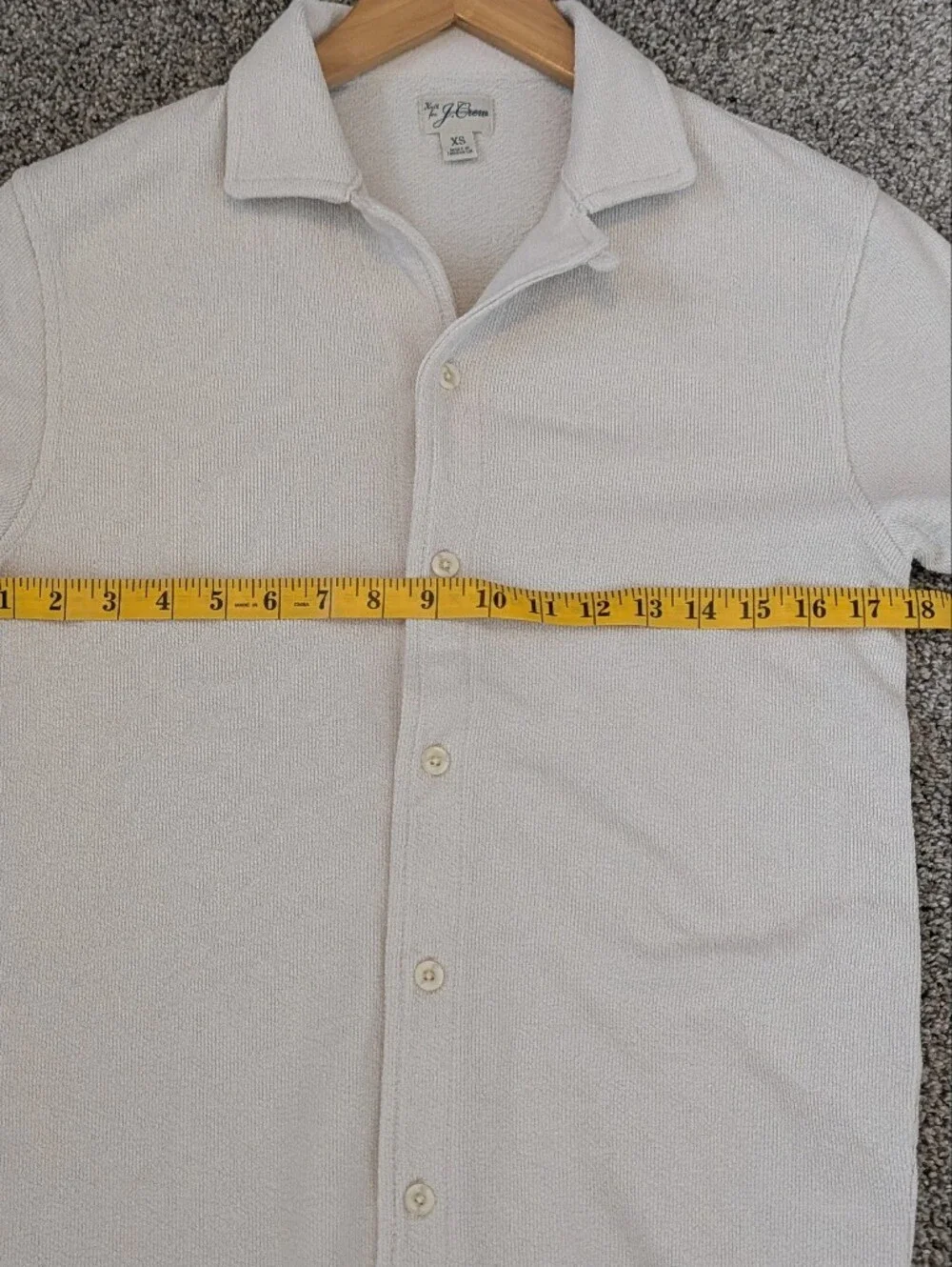 NWOT J.Crew Terry Camp Collar Button Shirt Cream Ivory Men's XS
